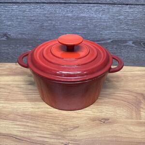 Vintage Red Enamel Cast Iron Dutch Oven Pot – Made in France – No 18 – Unused
